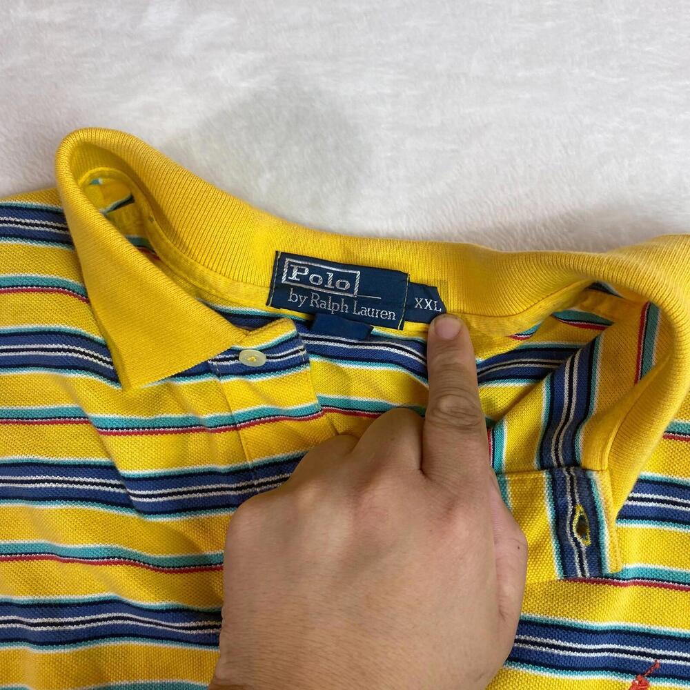 Polo Ralph Lauren Mesh Polo Shirt Men's Size 2XL Yellow Striped - Picture 5 of 6
